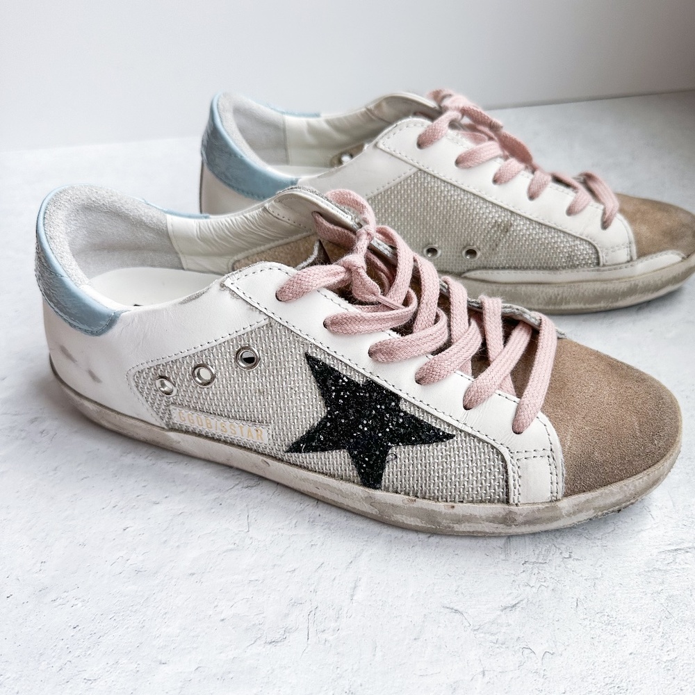 Golden Goose Super Start Low Top Sneaker 9 white, brown, pink and black